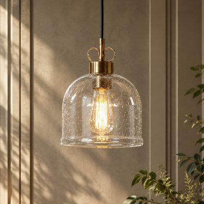 1-light 8.3"W Kitchen Island Raindrop Pendant Light with Seeded Dome Glass