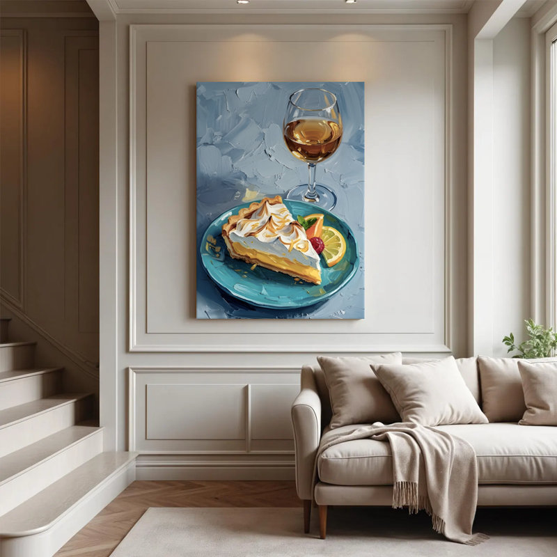 Tableau impressionniste à l'huile sur toile « Meringue au citron et vin », 61 x 91 cm, monté sur châssis, jaune et crème, idéal pour décorer la cuisine, la salle à manger ou le bar.
