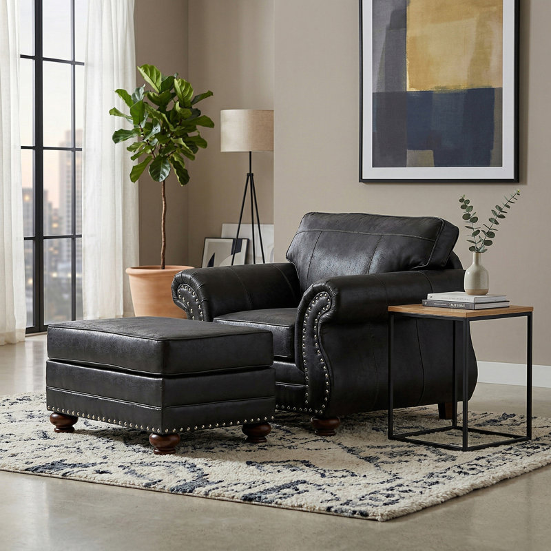 Macalla 47" Wide Armchair and Ottoman, Black
