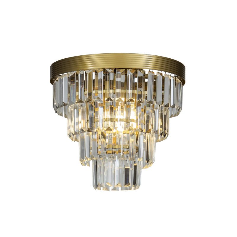 3-Light 13" Glam Tiered Flush Mount With Crystal Accents for Bedroom, Brass