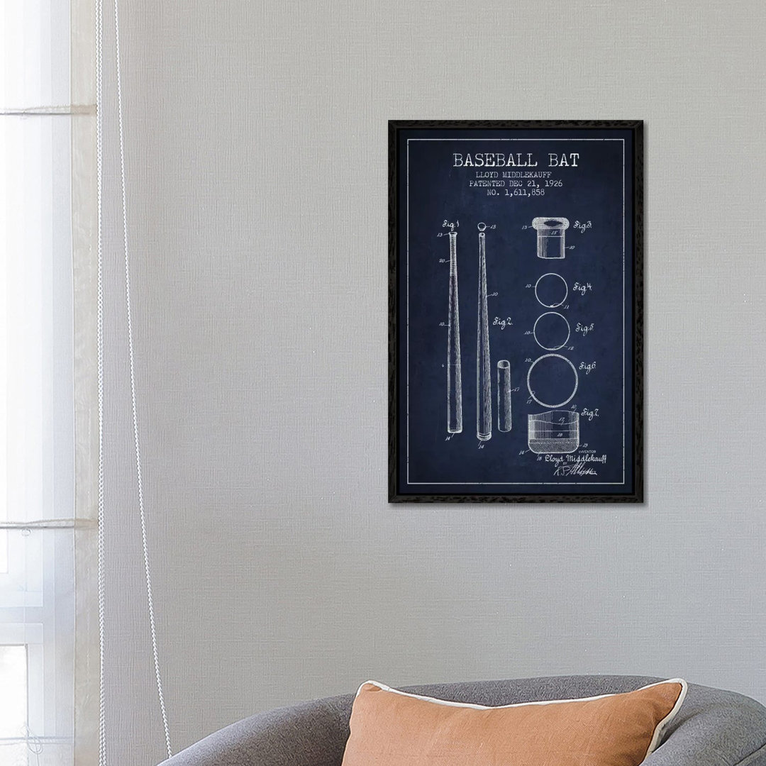 Baseballschläger Navy Blue Patent Blueprint von Aged Pixel - Galerie- Giclée auf Leinwand