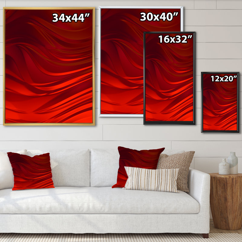 Abstrait, vague rouge, art liquide II - art mural moderne sur toile, H 20 po x l 12 po, Toile avec cadre flottant, Brown
