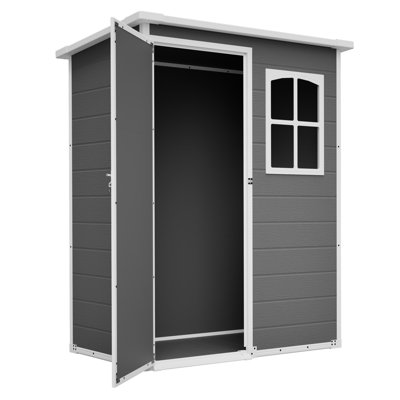 5X3ft Gray Resin Outdoor Storage Shed With Floor, Waterproof Lockable Design And Window - Ideal Tool & Garden Storage For Backyard, Patio, Lawn