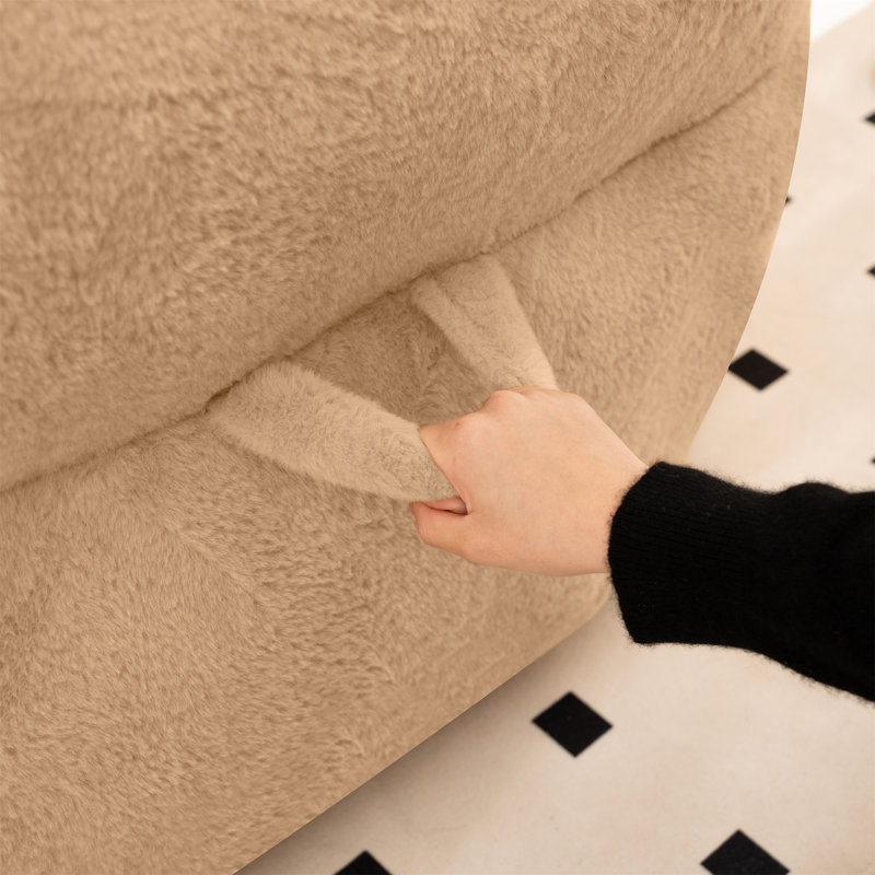 Bean Bag Chair, Khaki Faux Fur, 26.8" H x 38.6" W x 39.4" D