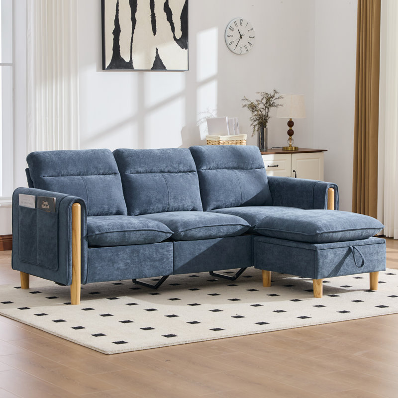 79" Modern Sectional Sofa,L-Shape Chenille Couch with Storage Ottoman,Upholstered Sofa with Side Pockets for Living Room,Apartment