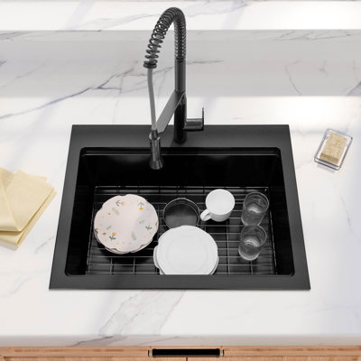  Évier de cuisine encastrable 28 po L 28 po x l 22 po avec station de travail noire en acier inoxydable de calibre 16 avec accessoires