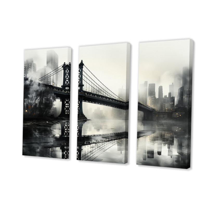 Impression sur toile 3 pièces Grey Bridge Urban, H 28 po x l 36 po x P 1 po