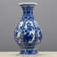 Hexagonal Porcelain Vase with Floral and Bird Motif Blue and White