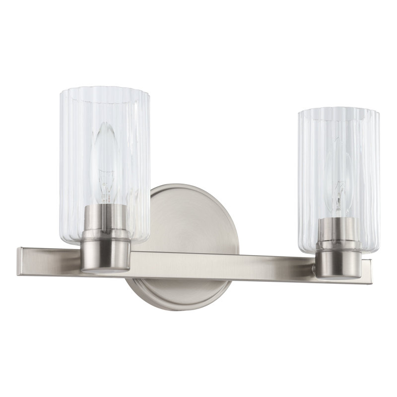 Éclairage pour salle de bain 2 lumières en nickel brossé avec abat-jour en verre nervuré transparent Dungannon, Nickel brossé