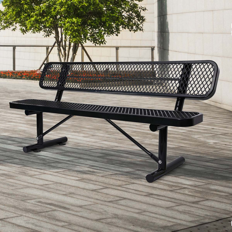 Banc d'extérieur en acier avec dossier, H 32,5 po x l 72,41 po x P 23,2 po, Noir, noir, noir, noir