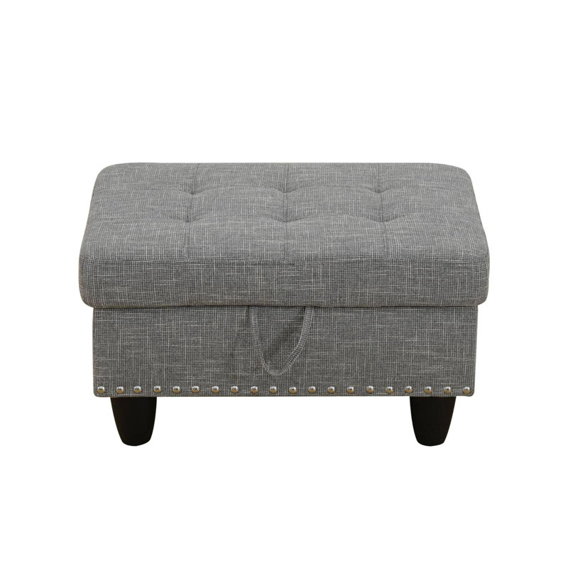 Yeni 28.5" Wide Upholstered Storage Ottoman, Brown Linen