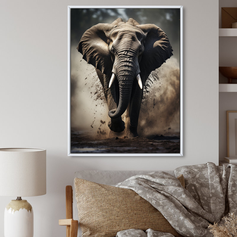 Éléphant Banwari Glimmers of Grace - imprimé, H 32 po x l 24 po x P 1 po, Cadre flottant blanc