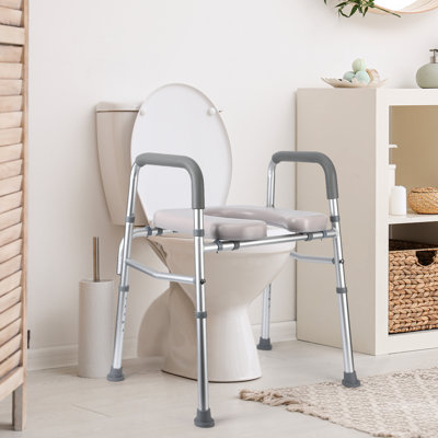 3-in-1 Raised Toilet Seat Riser, Height Adjustable 67-74cm with Padded Handles, 350lbs Capacity, Non-Slip Safety Frame for Seniors Disabled Pregnant, Fits Most Commercial Toilets