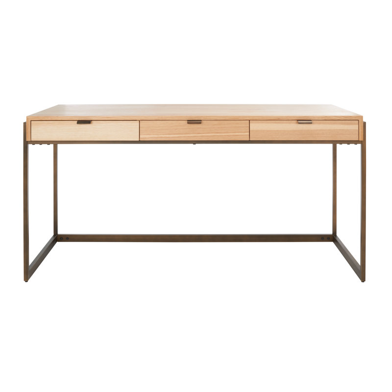 Vera Solid Wood Writing Desk, Walnut/Antique Brass