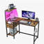 Un bureau d'ordinateur avec prise de courant et tablettes de rangement, un bureau d'écriture avec station de chargement par port USB, espace de travail pour PC-1243898924