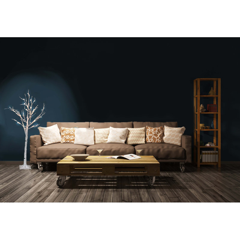 Birch Tree On Metal Base In/Outdoor with LED Lights with 8 Lighting Modes, 47" H x 7"W x 7" D, Beige