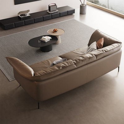 Coffee Genuine Leather Modular Sofa cushion couch