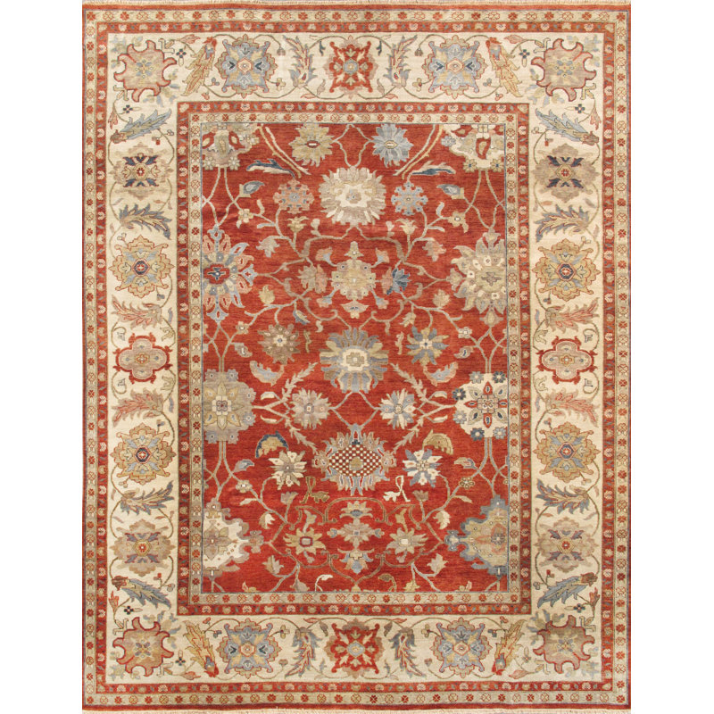 Melody Hand Knotted Wool Oriental Area Rug in Rust/Ivory
