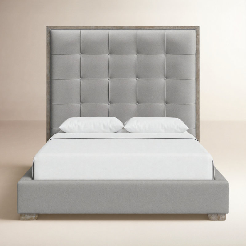 Upholstered Platform Bed, Gray, Queen