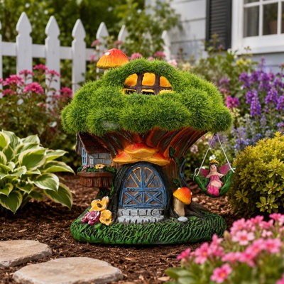 Fairy House Garden Statue with Solar Light, Decorative Outdoor Accent for Indoor and Outdoor Décor