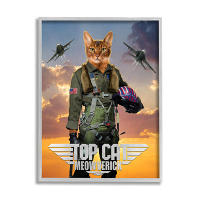 Az-221-Framed " Cat Pilot And Aircraft " by Vincent Hie