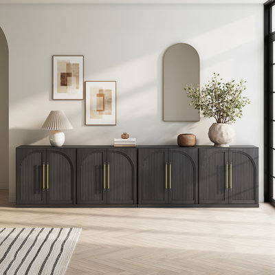 Set of 2 65" Sideboard with Double-Arc Wood Doors and Adjustable Shelves, Ebony by Latitude Run