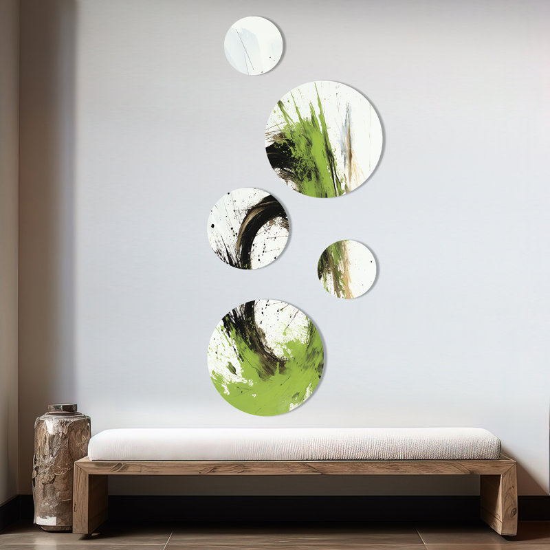 Ensemble de 5 collages abstraits vert et blanc