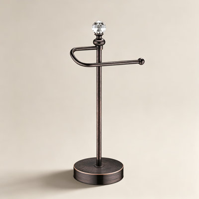 Porte-serviettes sur pied lesté avec boule de cristal, idéal pour la salle de bain et la cuisine. Support stable et autoportant, porte-serviettes décoratif classique en métal, fini bronze huilé.