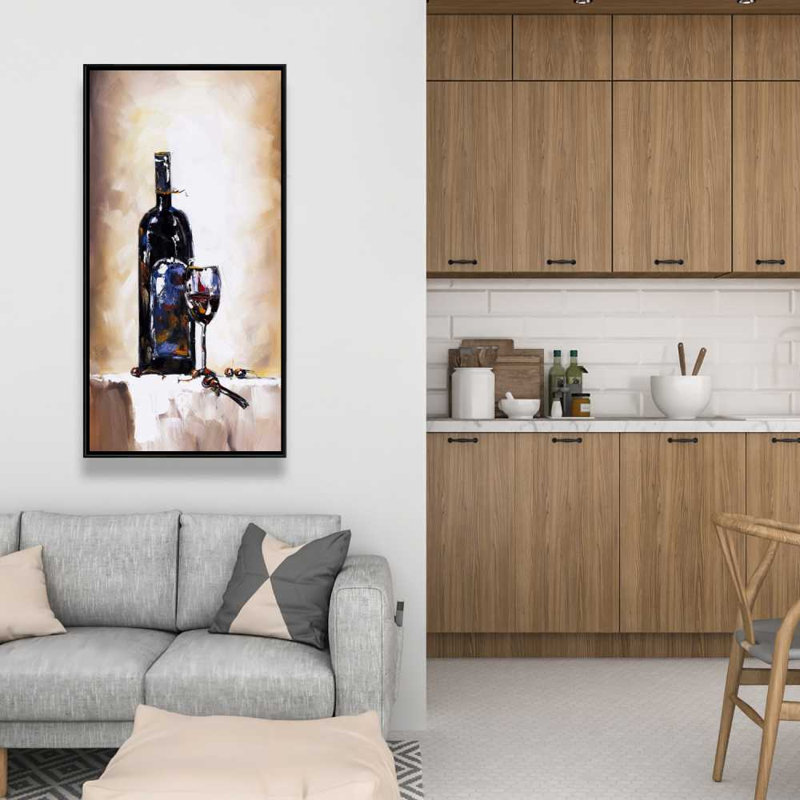 Bouteille et verre sur fond brun