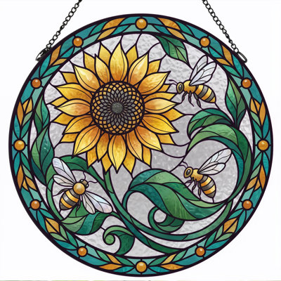 Panneau de vitrail Sunflower Bee