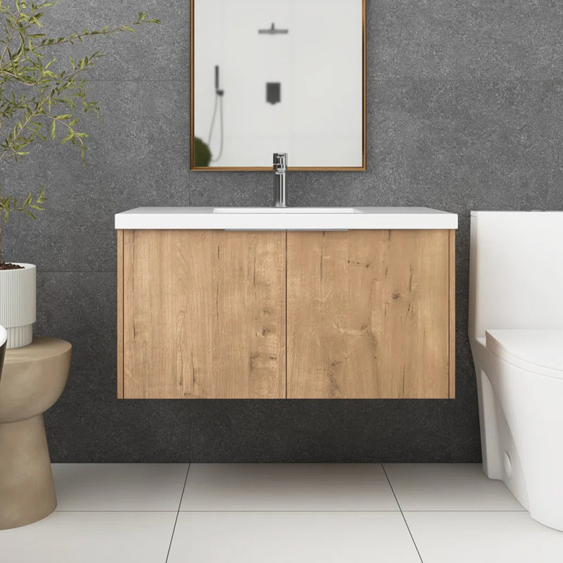 Ensemble de meuble-lavabo simple mural 36 po Zoma, Imitation chêne