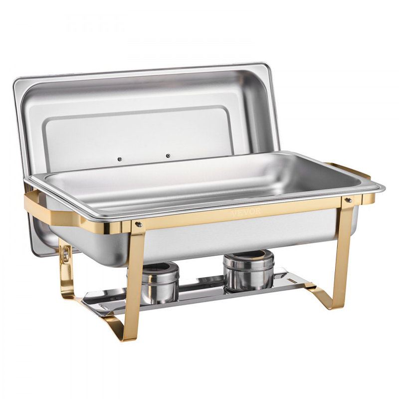8 Qt Rectangle Chafing Dish Buffet Set Full-Size & Half-Size Pans Gold