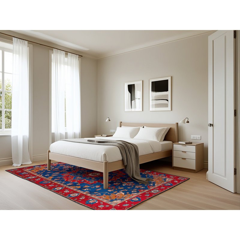 Machine Washable Tabriz Blue Area Rug, Rectangle 5 pi x 7 pi
