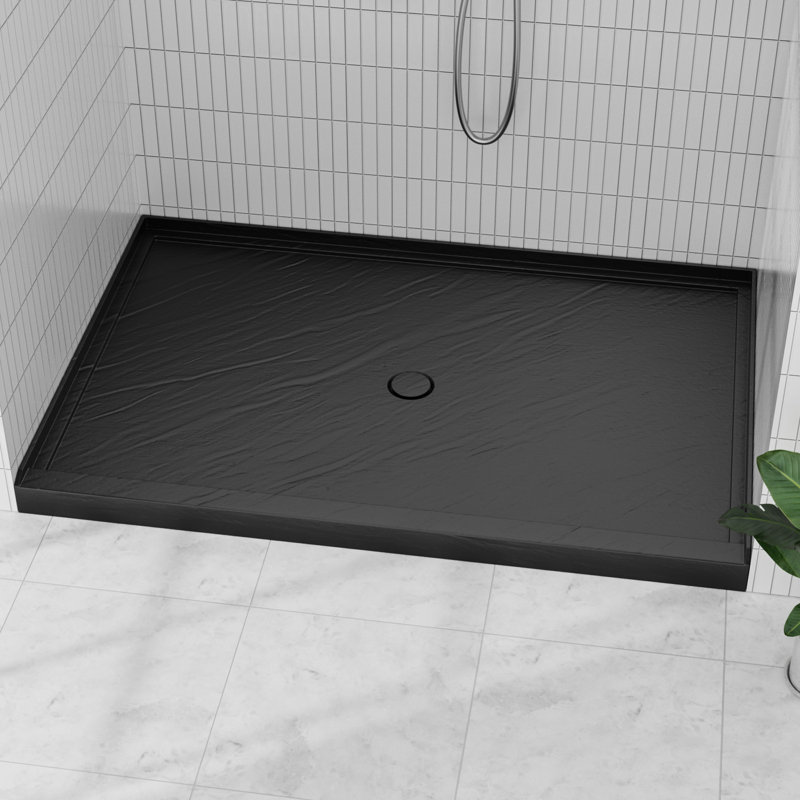 Base de douche en acrylique l 48 po x P 32 po, bac à douche à seuil simple en composite, bonde centrale antidérapante