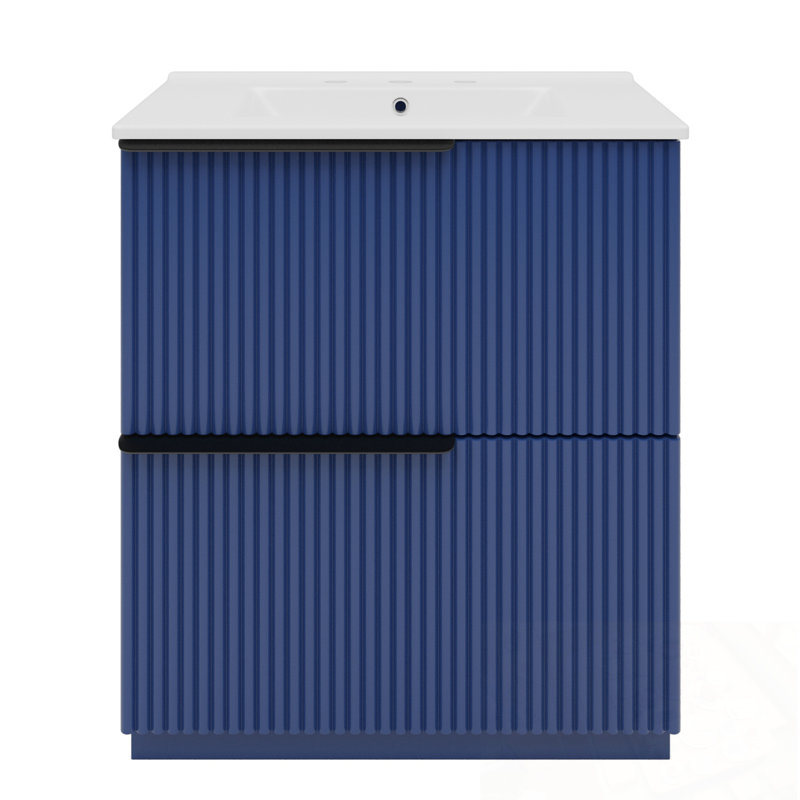 Meuble-lavabo avec lavabo, 2 tiroirs et poignées en métal, Bleu