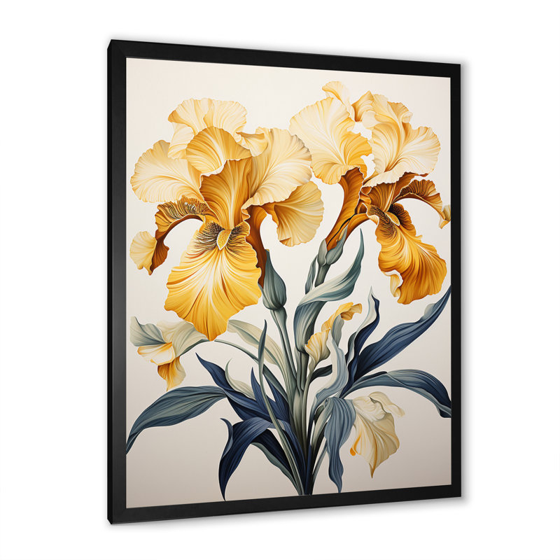 Illustration rétro d'iris dorés sur toile, H 32 po x l 16 po x P 1 po, Cadre simple noir