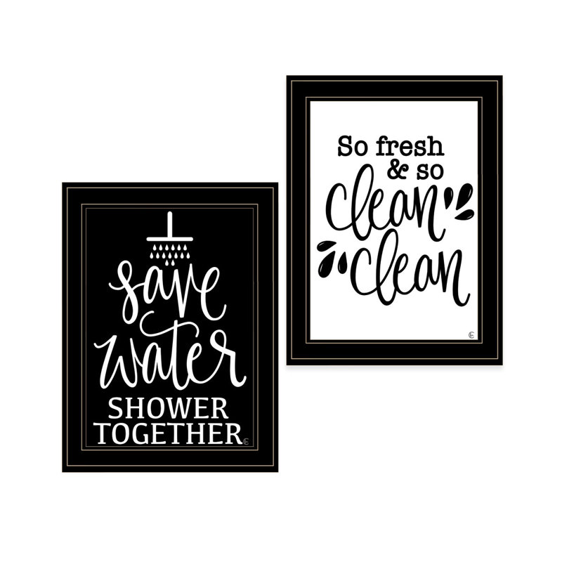 «Clean / Shower Together», vignette 2 pièces par Fearful Made Creations, reproduction encadrée prête à être accrochée, cadre noir