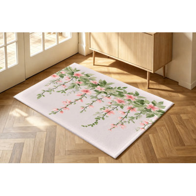 Tapis floral aquarelle rose vigne, motif botanique à fleurs délicates, tapis doux antidérapant durable et lavable à la machine, décoration intérieure élégante pour le salon, la chambre à coucher, l'entrée, la cuisine, le balcon, appartement