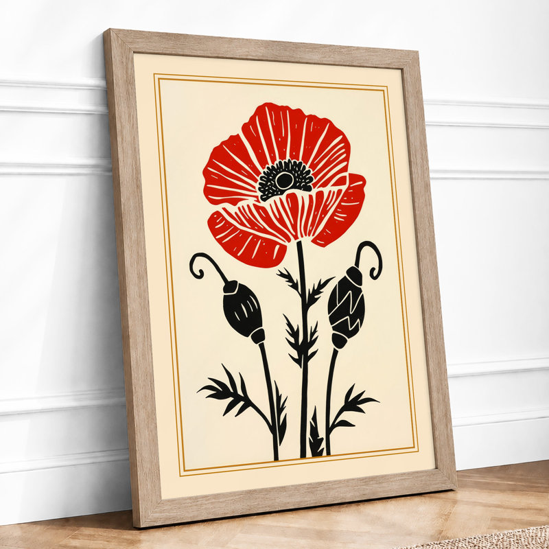 Crimson Carnation Botanical - Framed Print, Oak, A3 - 42.0 x 29.7 cm