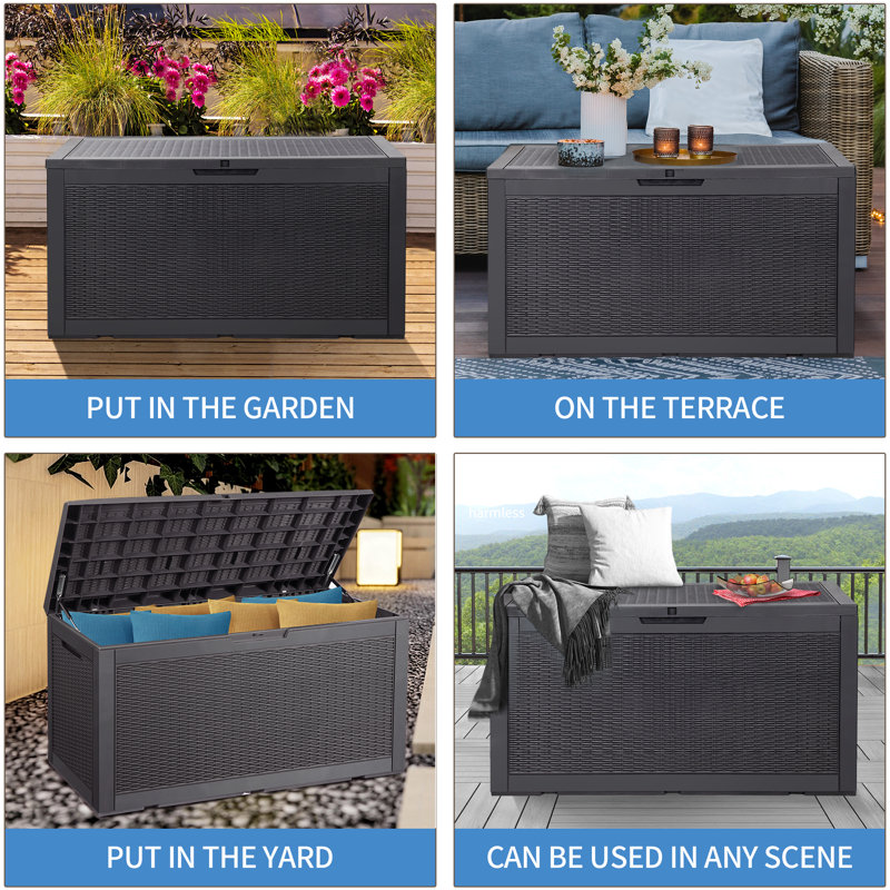 Lovoin 100 Gallons Gallon Water Resistant Resin Lockable Deck Box Without Cushion