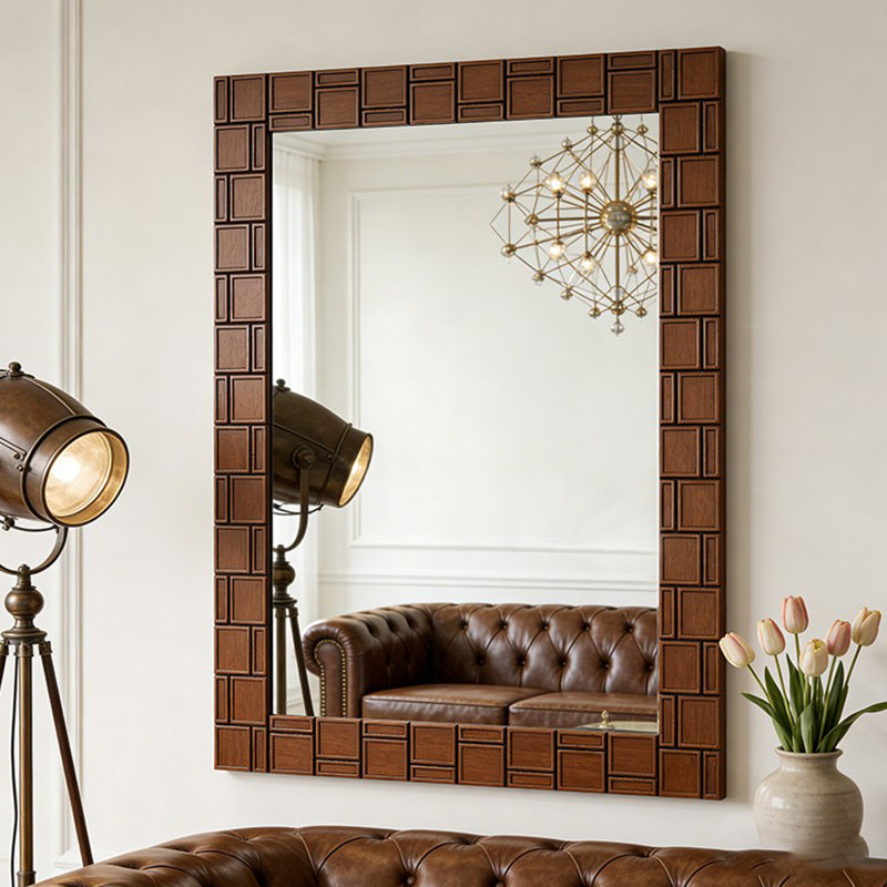 Miroir mural rectangulaire, 35.43" H x 27.56" W, Nut-brown