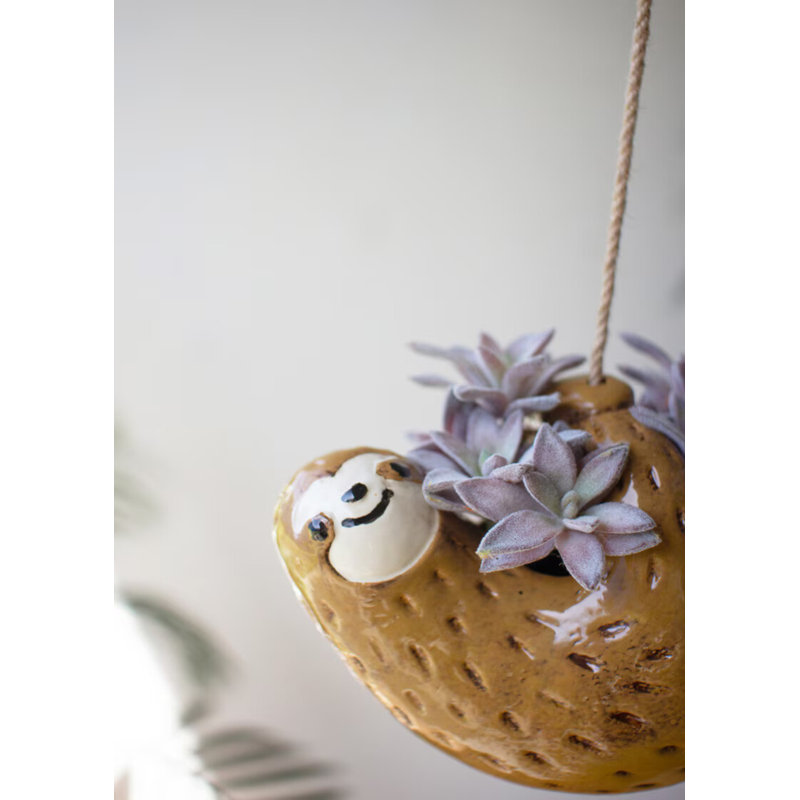  Decorative Sloth Hanging Planter – 6" Tall Ceramic Plant Pot Set of 2