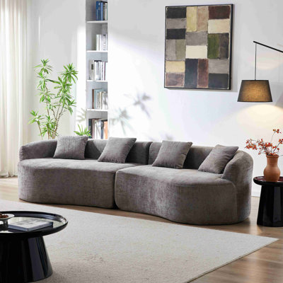 111"L Curved Boneless Cloud Sofa, Chenille Fabric Compressed Couch With High-Density Foam, No Assembly Needed, Sofa For Living Room Apartment