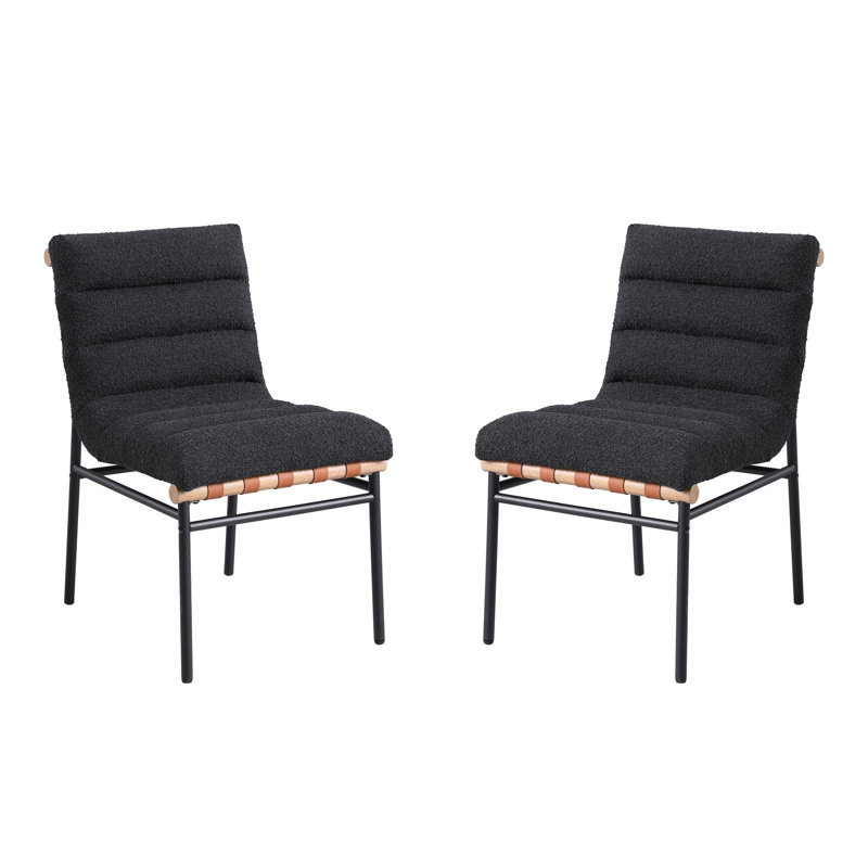Set Of 2 Dining Chair With Iron Legs, Black