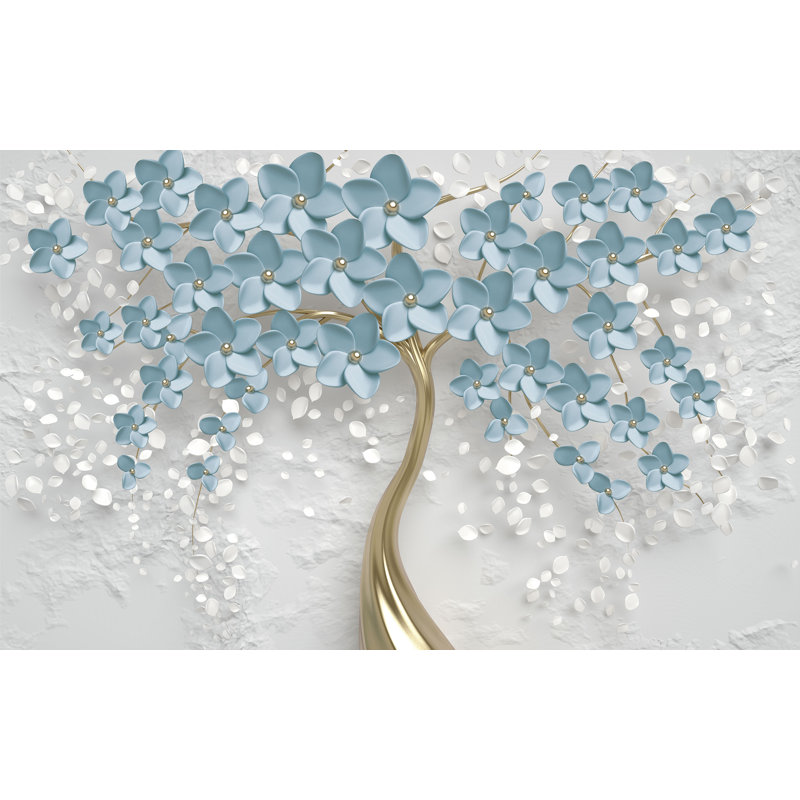 «Blue Blossom Tree with Gold Trunk», art mural sur toile tendue, H 30 po x l 40 po x P 1,5 po