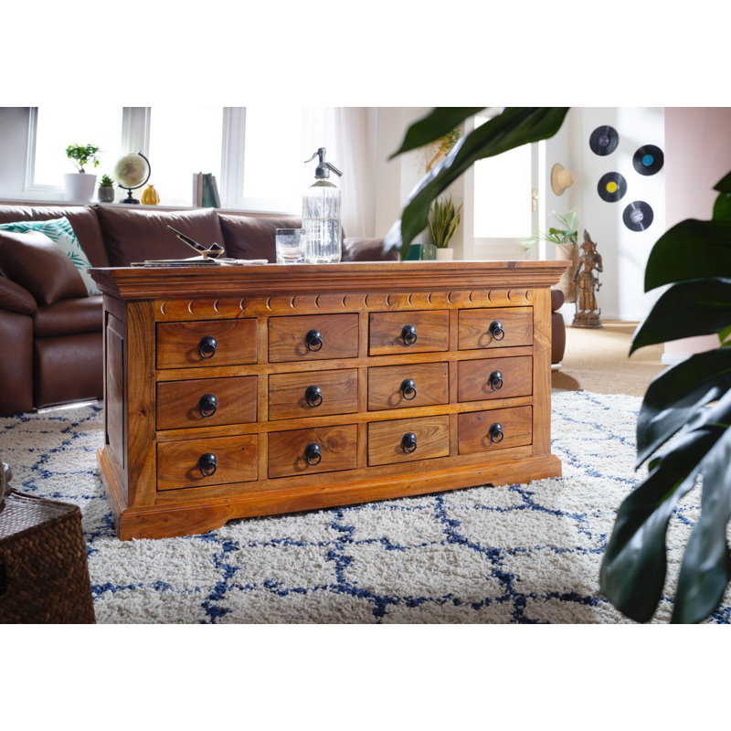 Oxford Solid Wood Block Coffee Table with Storage, 54cm H x 100cm W x 60cm D, Honey