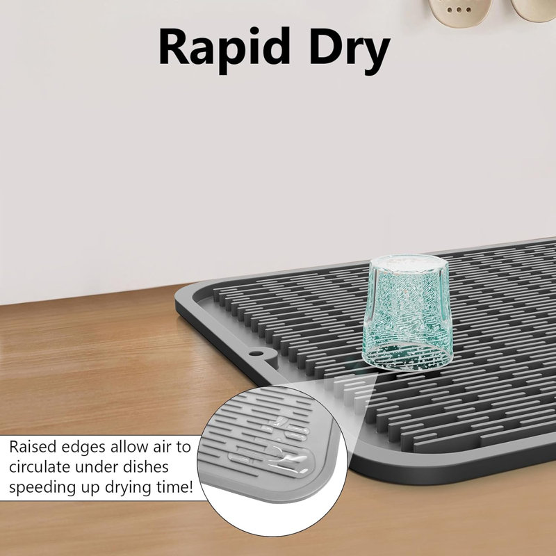 Silicone Dish Drying Mat For Kitchen Counter, Eco-Friendly Quick Dry Dish Mat, Easy Clean Multi Usage Drying Matt, Heat Resistant Trivet, 16" X 18" XL,