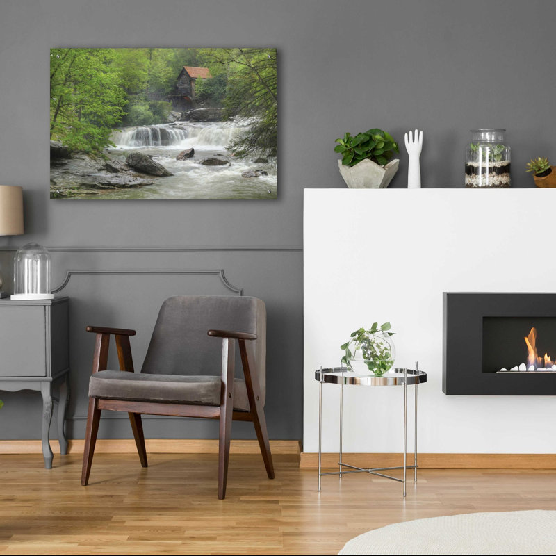 «Glade Creek Grist Mill» par Lori Deiter, art mural en verre acrylique, H 24 po x l 36 po x P 0,2 po
