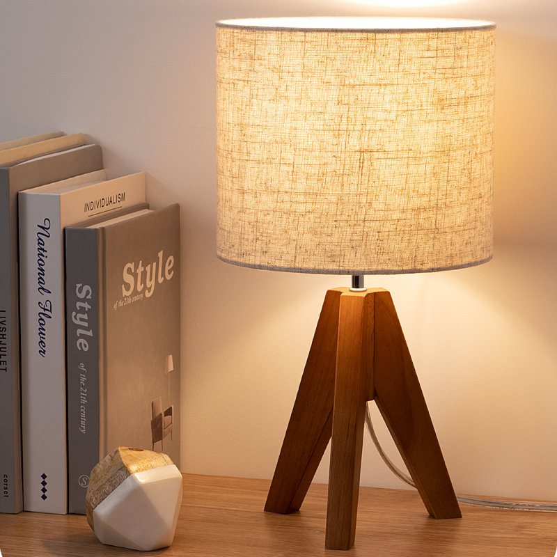 Lampe trépied en bois massif Cachezon, Marron clair
