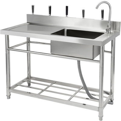 47 Inch Freestanding Stainless Steel Utility Sink with Single Bowl, Faucet, and Bottom Shelf